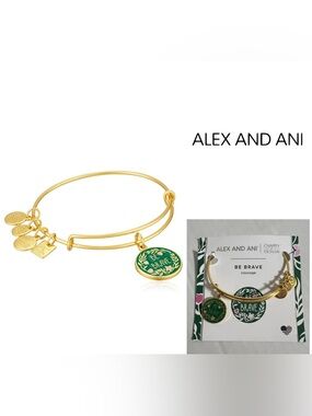🆕ALEX AND ANI - NWT - BE BRAVE GOLD TONE ADJUSTABLE CHARM BRACELET / BANGLE